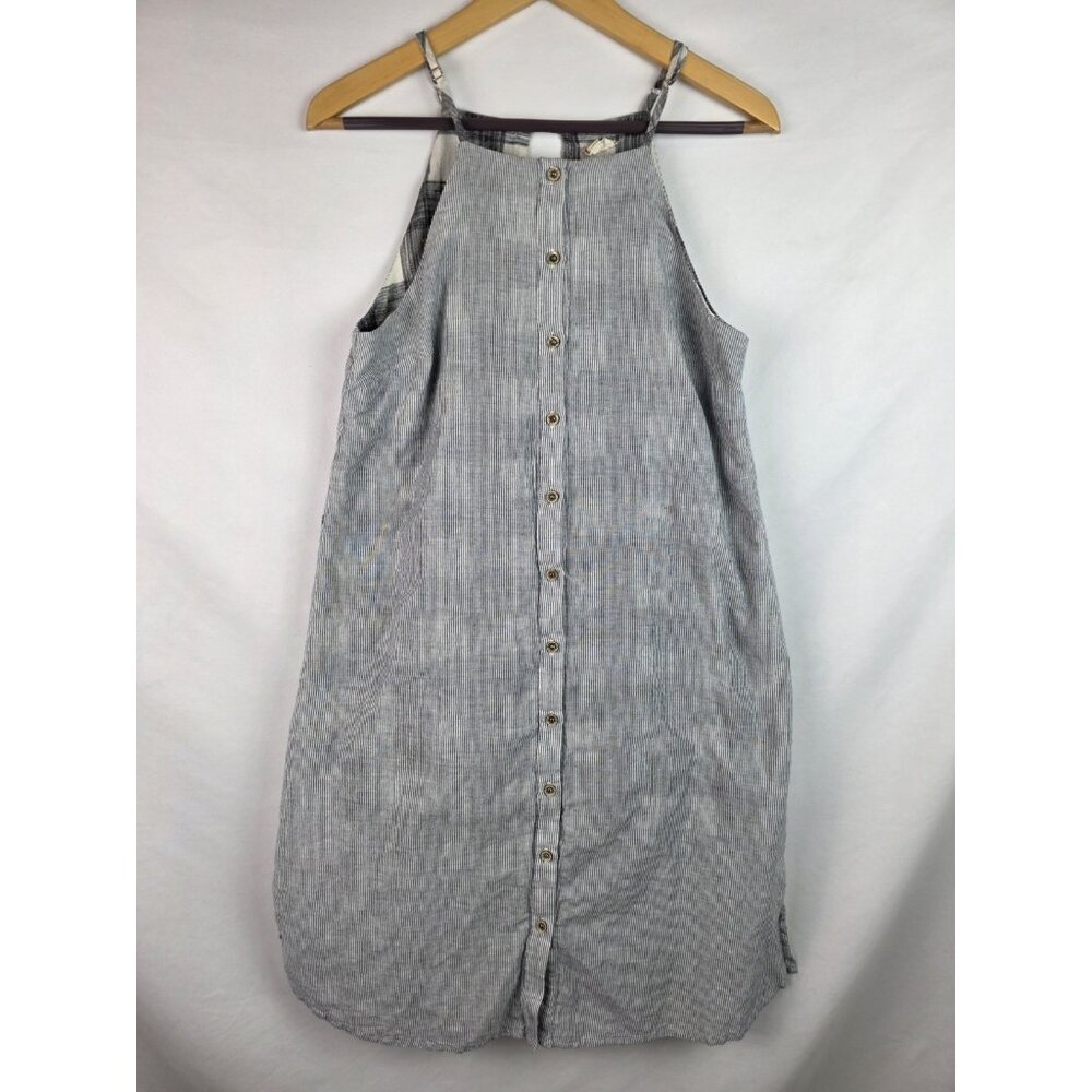 Hem & Thread Women's Dress Size Large Blue Striped Sleeveless Button Down Dress
